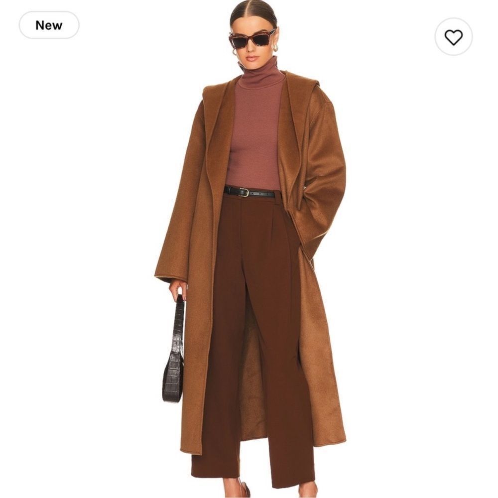 NEW L’Academie Manilow Belted Hooded Coat in Brown Size Small